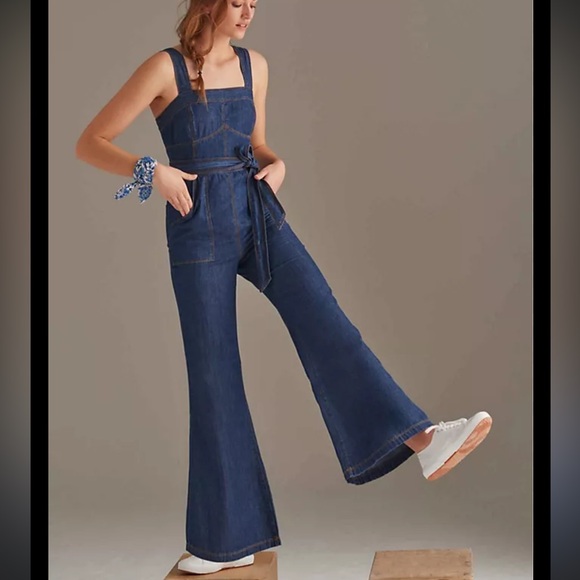 Anthropologie Pants - Anthropologie ett:twa Denim Chambray Flared Jumpsuit sz 6